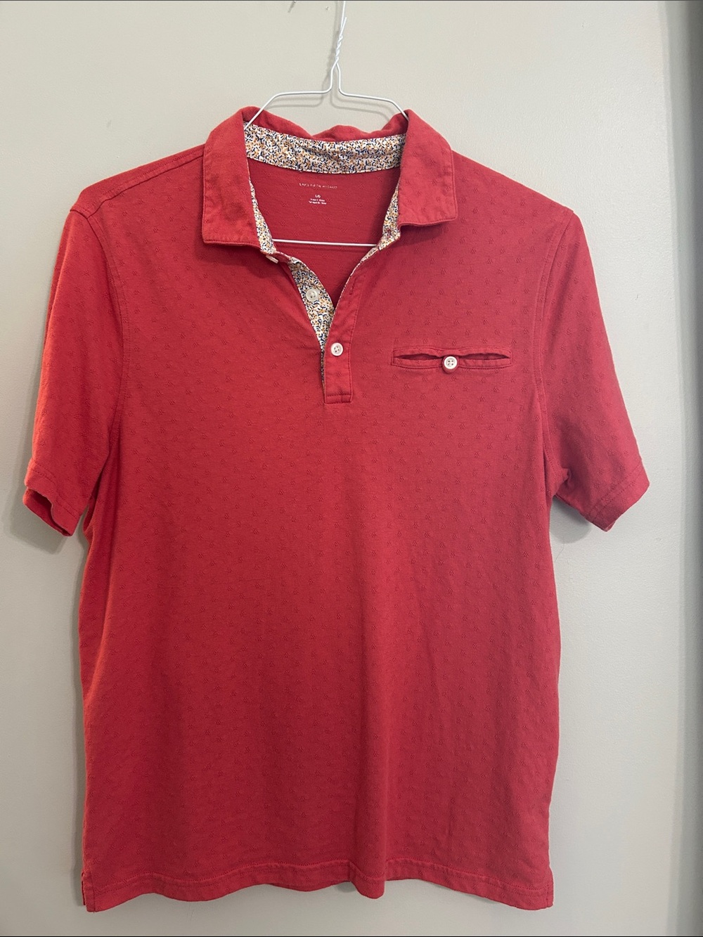 Saks Fifth Avenue Red Polo with Floral-Trim Collar